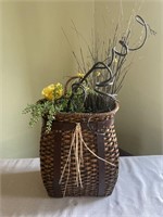 Leather Strap Hanging Basket w/ Faux Flowers