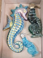 SEAHORSE WALL PLAQUE AND AVON SEAHORSE BOTTLES