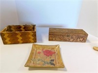 2 Wood Boxes and Gold Vanity Dish