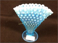 6" Fenton Blue Opalescent Hobnail vase