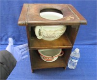 antique commode & 2 "chili" chamber pots
