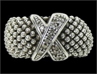 Sterling silver flexible mesh ring with diamond