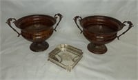 Vintage Metal Handled Vases/ Urns & Footed Tray