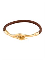 18k Gold-pl Hermes Jumbo Hook Leather Bracelet