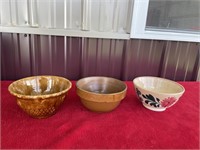 Three bowls stoneware Bennington is cracked