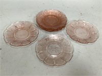 Jeanette Cherry Pink Depression Glass Saucers