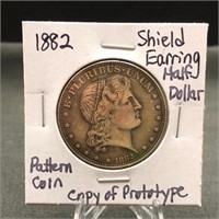 1882 Shield Earring Half Dollar Pattern Coin