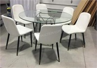 Glass Top Dining Table & 6 Ivory Dining Chairs