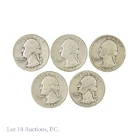 Early-Dates Silver Washington Quarters (5)