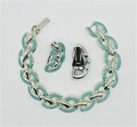Bracelet & Earring Set in Silver & Blue