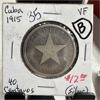 1915 CUBA CILVER 40 CENTAVOS