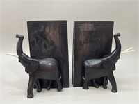 Hand Craved Wood Elephant Bookends