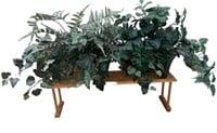Two Faux Ferns In Baskets & Wooden Shelf