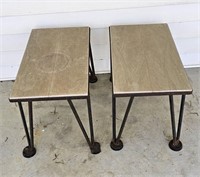 Mid-Century Stone Top Wrought Iron Side Tables