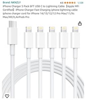 iPhone Charger 5 Pack 6FT USB C to Lightning Cable