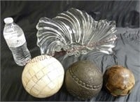 Large Art Glass Bowl & Decorative Spheres