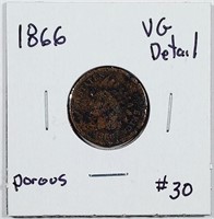 1866  Indian Head Cent   VG-detail  porous