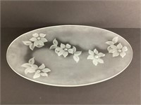 Frosted Glass Oval Tray with Etched Flowers