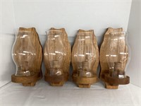 Four Solid Oak Candle Sconces with Hurricanes