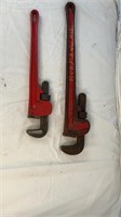 TWO HEAVY DUTY PIPE WRENCHES