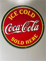 COCA-COLA REPRODUCTION PERCELAIN SIGN 11 1/4" DIA.