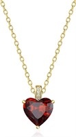 18k Gold-pl. Heart Cut 2.00ct Garnet Necklace