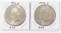 1971-D & 1972-D EISENHOWER SILVER DOLLARS