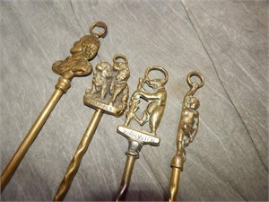4 Antique Hearth Toasting Forks Brass etc...