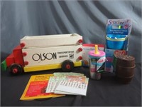 VTG Wooden Truck w/NIP Tumbler & Toys