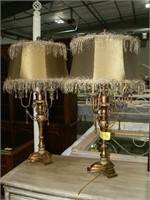 PAIR TABLE LAMPS WITH PLASTIC PRISMS AND FRINGE