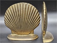 Mid Century Heavy Brass Clamshell Bookends