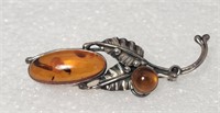 Amber Sterling Silver Brooch