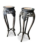 Pair of Chinese Marble and Hardwood Pedestals,