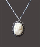 Sterling Silver Cameo Clip Pendant on Chain