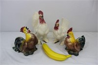 Assorted Vintage Ceramic Roosters & Hens 4pcs