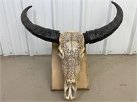 Lotus Hand Carved Buffalo Skull