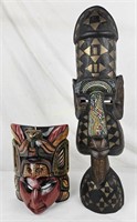 21" Wood Carved Tribal Statue & Mask
