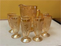 Amber Glass Pitcher & Cups