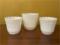 3 Milk Glass Hobnail Cups