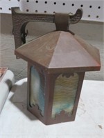 ANTIQUE COPPER & STAINED GLASS LIGHT ART&CRAFT ERA