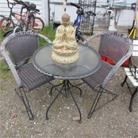 3PC BISTRO TABLE & CHAIR SET (SOME CHAIR DAMAGE)