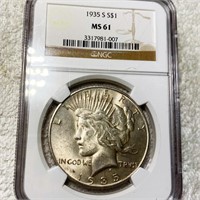 1935-S Silver Peace Dollar NGC - MS61