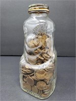 530 WHEAT CENTS IN VINTAGE GLASS BOTTLE BANK