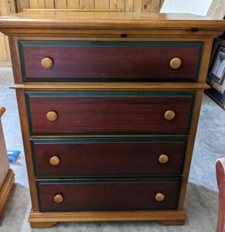 4 DRAWER BASSETT PINE CHEST, ONE PULL IS LOOSE