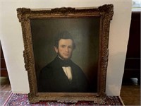 Antique oil on canvas portrait of young man