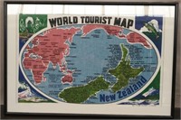 Framed Cloth "World Tourist Map" 33 1/2" x 23"