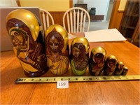 Large Lacquer Russian Icons Nesting Dolls