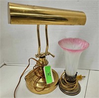 Lot of 2 Lamps - Brass Piano Lamp/Glass Flute Lamp