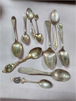 10 Silver Souvenir spoons marked Sterling 150.0