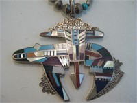 Zuni Sterling Silver Bear Inlay Necklace